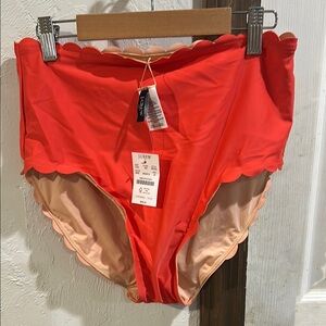 J.Crew Scalloped High-Waisted Bikini Bottoms - Red